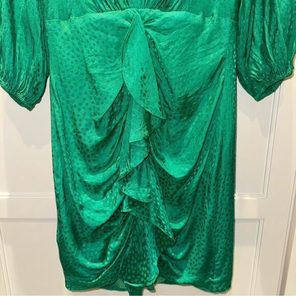 BCBGMAXAZRIA Eve Balloon Sleeve Ruffled Dress Sapphire Green 2 - Picture 9 of 13